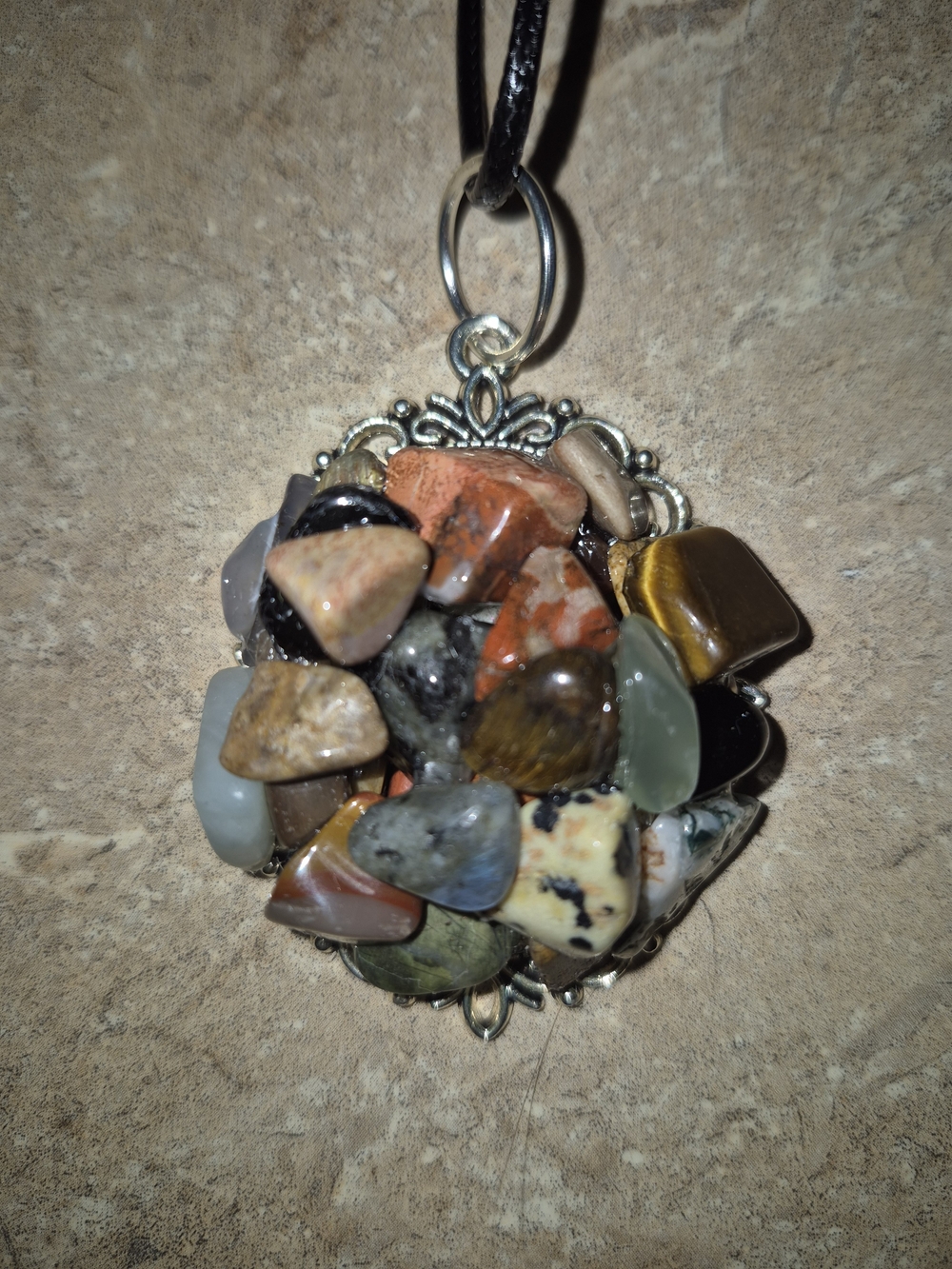 Multi-Stone Cluster Pendant Necklace - Mixed Gemstones